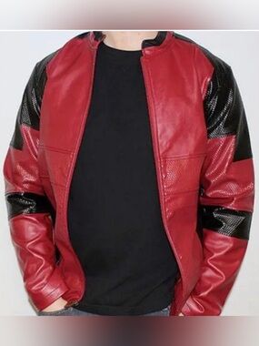 Marvel Deadpool Mad Engine Faux Leather Jacket Men’s Medium Red Black Cosplay M